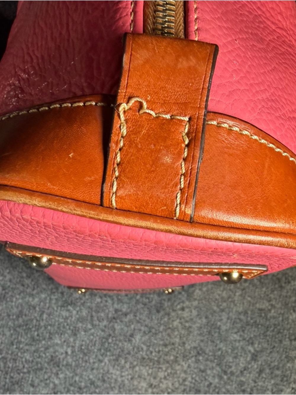 Dooney & Bourke Hot Pink Leather Satchel with Brown Trim - Picture 12 of 13